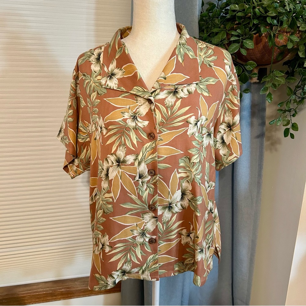 Tommy Bahama 100% Silk Floral Luau Button Up Loose Oversized Top Shirt